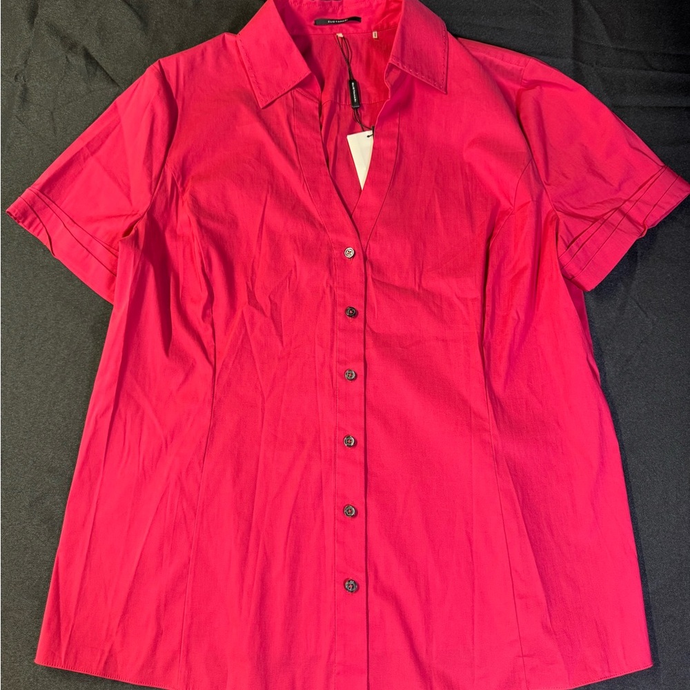 Elie Tahari Women’s Trishelle Short Sleeve Blouse Red Soft Material NWT So XL